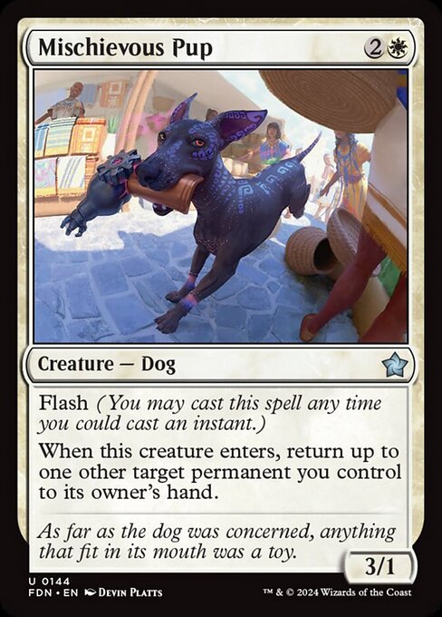 naokuroshop MTG [FDN][0144][白][U][EN][悪戯好きの子犬/Mischievous Pup]（foil） NM