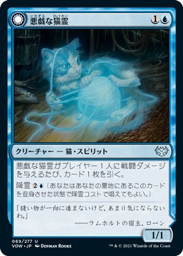 naokuroshop MTG [VOW][069][青][U][JP][悪戯な猫霊/Mischievous Catgeist]（foil） NM