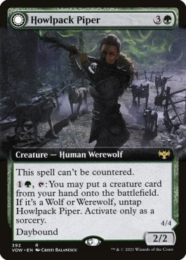 naokuroshop MTG [VOW][392][緑][R][EN][吠え群れの笛吹き/Howlpack Piper]（foil） NM